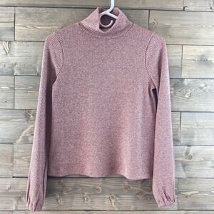 Madewell Womens Shirt Heathered Bubble Sleeve Swing Turtleneck Ribbed Small‎